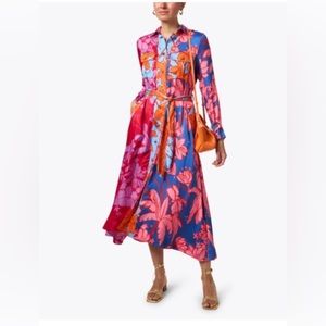 NWT FARM Rio Floral Print Tie Waist Long Sleeve Midi Dress Size Small